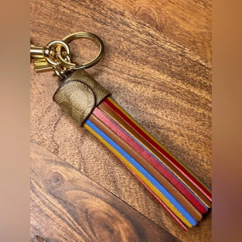 COACH Color Block Leather Tassel Bag Charm - Picture 2 of 2